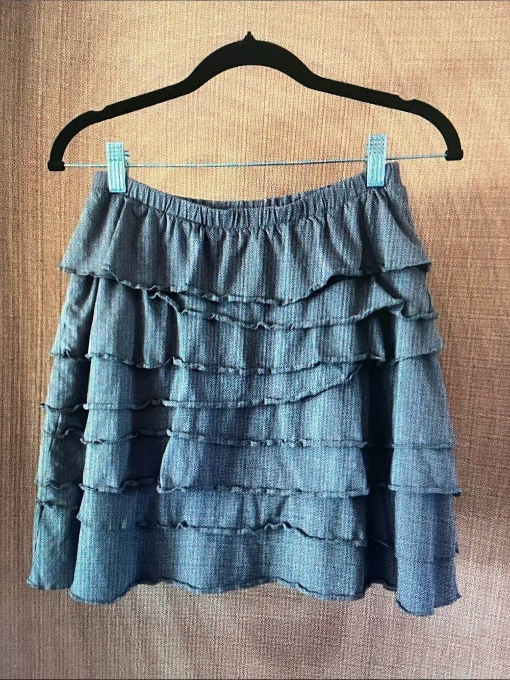 Garnet Hill Gray Layered Ruffle Mini Skirt